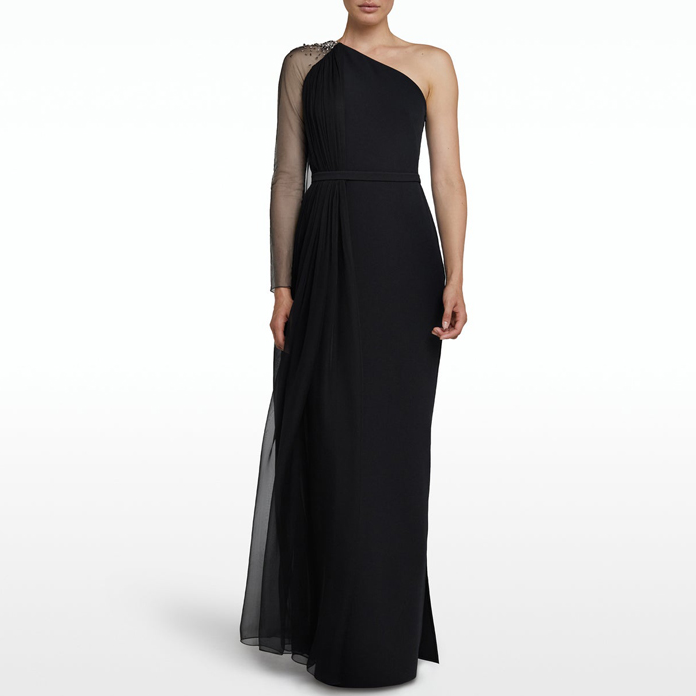 CUERI Asymmetric Sleeves Evening Dress Gown