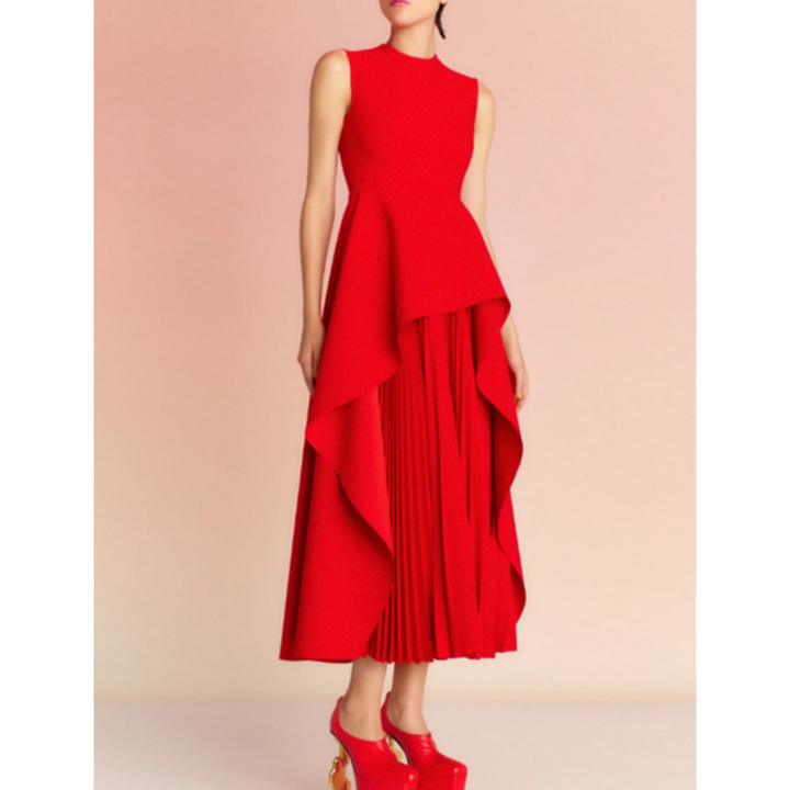 DUSNE Ruffled Fold Hem Evening Dress Gown