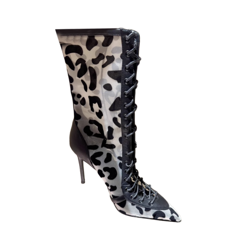 FCITU Printed Lace Up High Heel Ankle Boots
