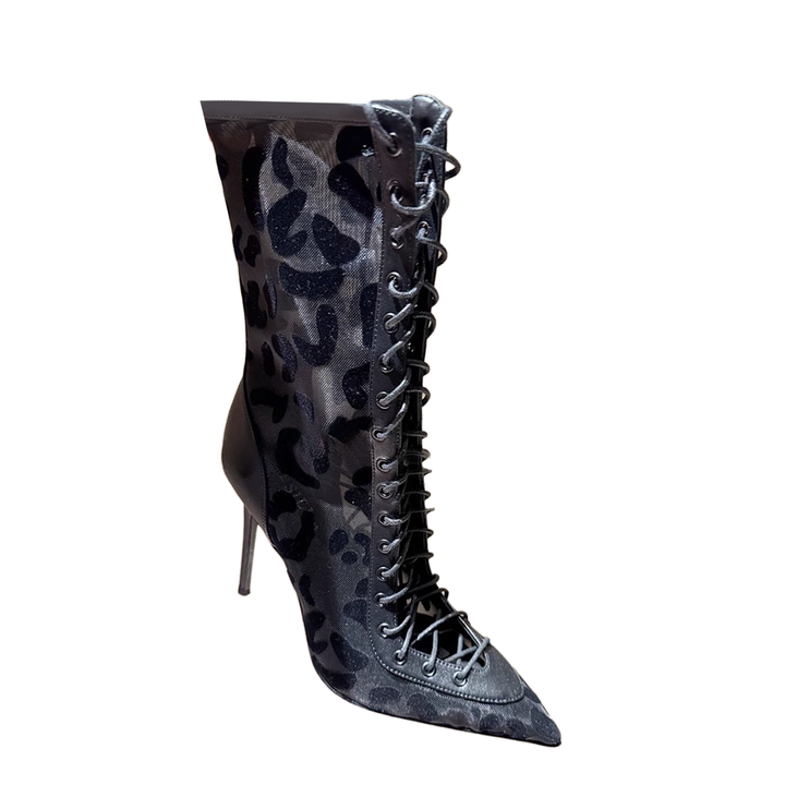 FCITU Printed Lace Up High Heel Ankle Boots