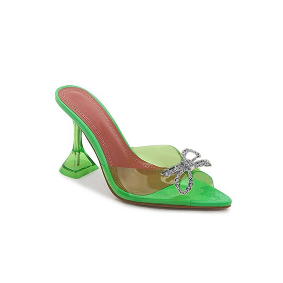 RAFAL Diamante Bow Naked Mules Sandals