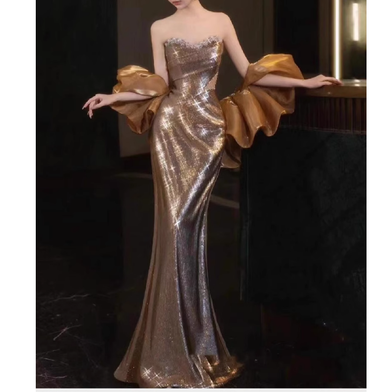 Gold Sequin Tube Dress Miss Circle Women's Lainey Gold Satin Sequin Pearls Beaded Maxi Dress Gold Sequin Tube Dress Miss Circle Women's Lainey Gold Satin Sequin Pearls Beaded Maxi Dress