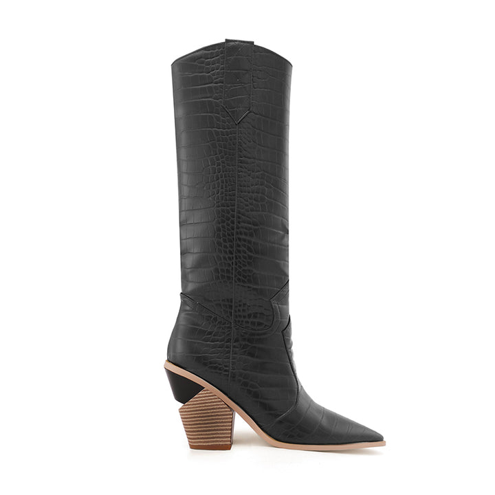 GESA Sculptured Heel Western Cowboy Knee High Boots