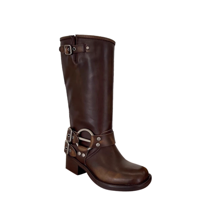 HAUGA Buckled Leather Knee High Boots