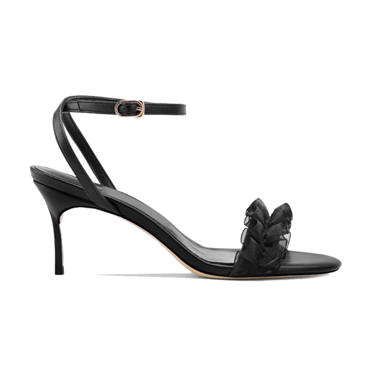 HERBI Ruffled Ankle Strap Mid Heel Sandals - 6cm