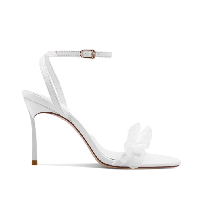 HERBI Ruffled Ankle Strap Mid Heel Sandals - 8cm