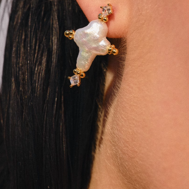 HEVKA Pearl Cross Earrings - Pair