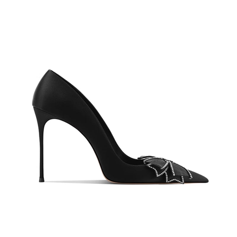 HIVEA Diamante Bow Mid Heel Pumps - 8cm
