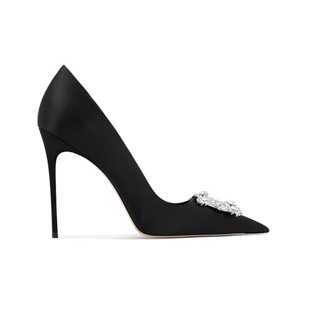 HOIME Diamante Bucked Mid Heel Pumps - 8cm