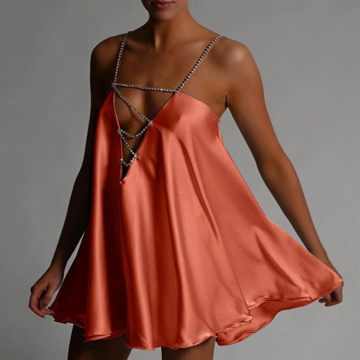 HUIJO Diamante Deep V Mini Dress