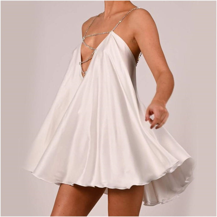 HUIJO Diamante Deep V Mini Dress