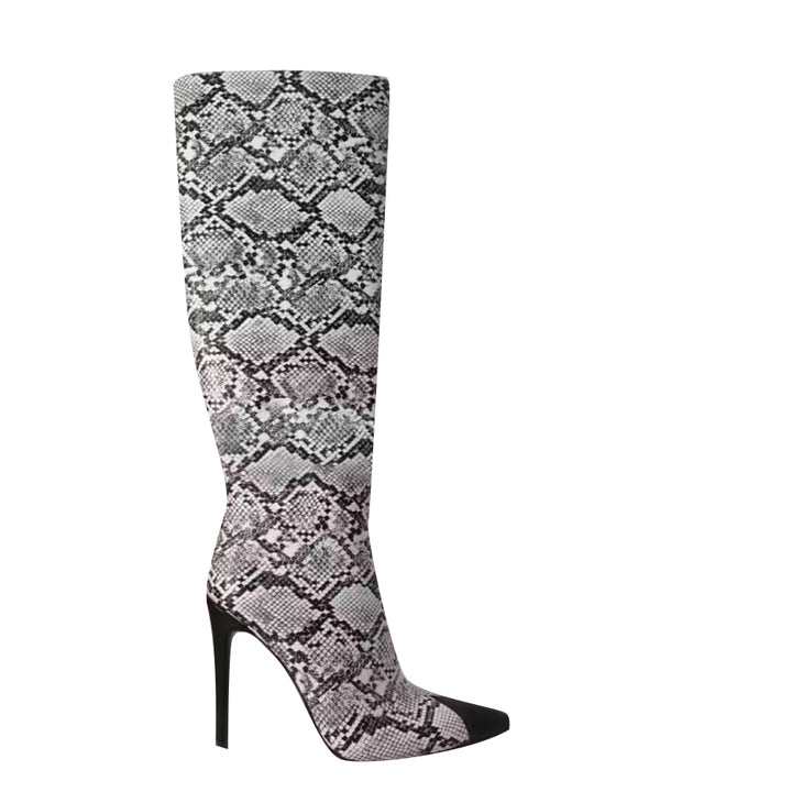 HUKEI Printed Knee High Heel High Boots