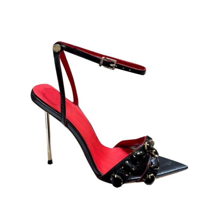 JOHIV Diamante Ankle Strap High Heel Sandals