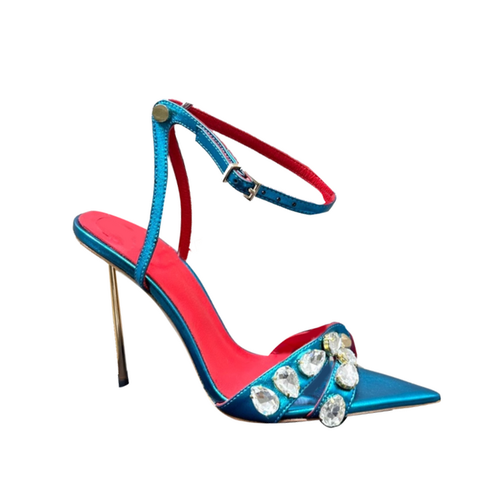 JOHIV Diamante Ankle Strap High Heel Sandals