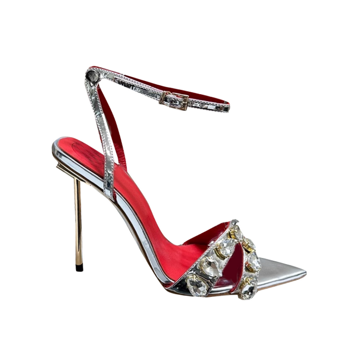 JOHIV Diamante Ankle Strap High Heel Sandals