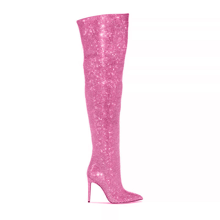 JUIHE Diamante Stiletto Heel Over The Knee Boots - 11.5cm
