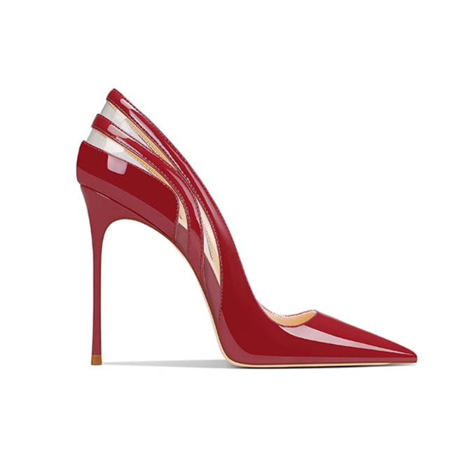 Burgundy Red JUNCI Patent Leather And PVC High Heel Pumps 10cm