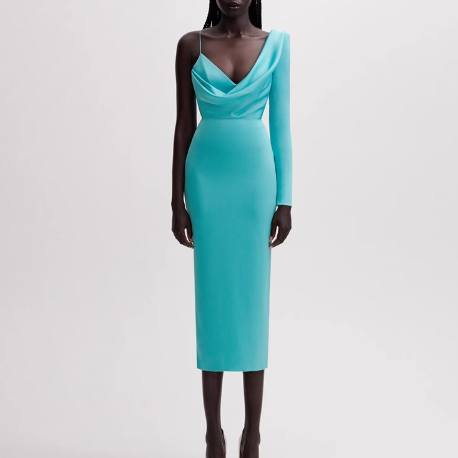 JURTA Asymmetric Sleeves Evening Dress Gown