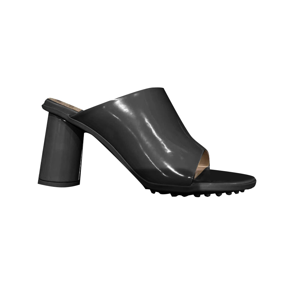 Black JUTIV Leather Block Heel Mules Sandals i The Label I The Label