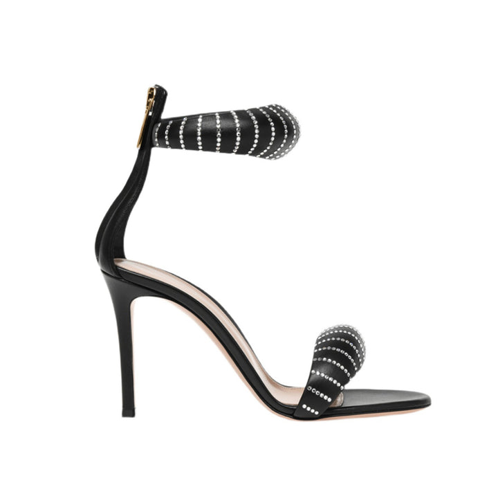 KAFIN Diamante Ankle Strap Leather Stiletto Mid Heel Sandals - 7.5cm