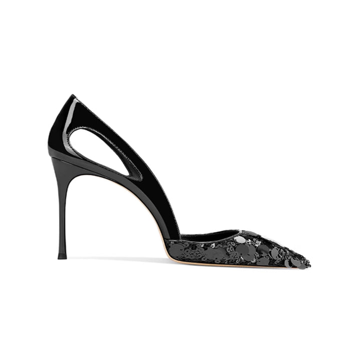 KEMJA Sequinned Cut Out Mid Heel Pumps - 6cm