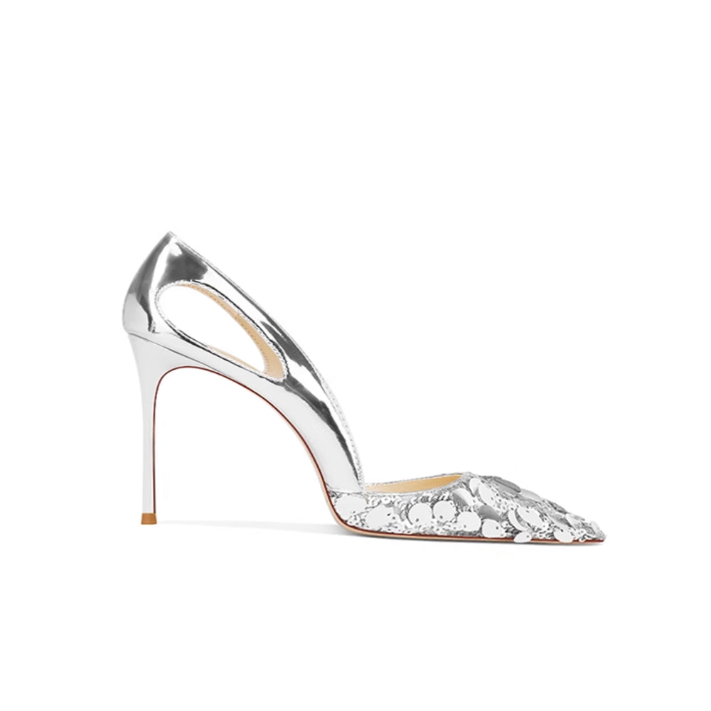 KEMJA Sequinned Cut Out Mid Heel Pumps - 6cm