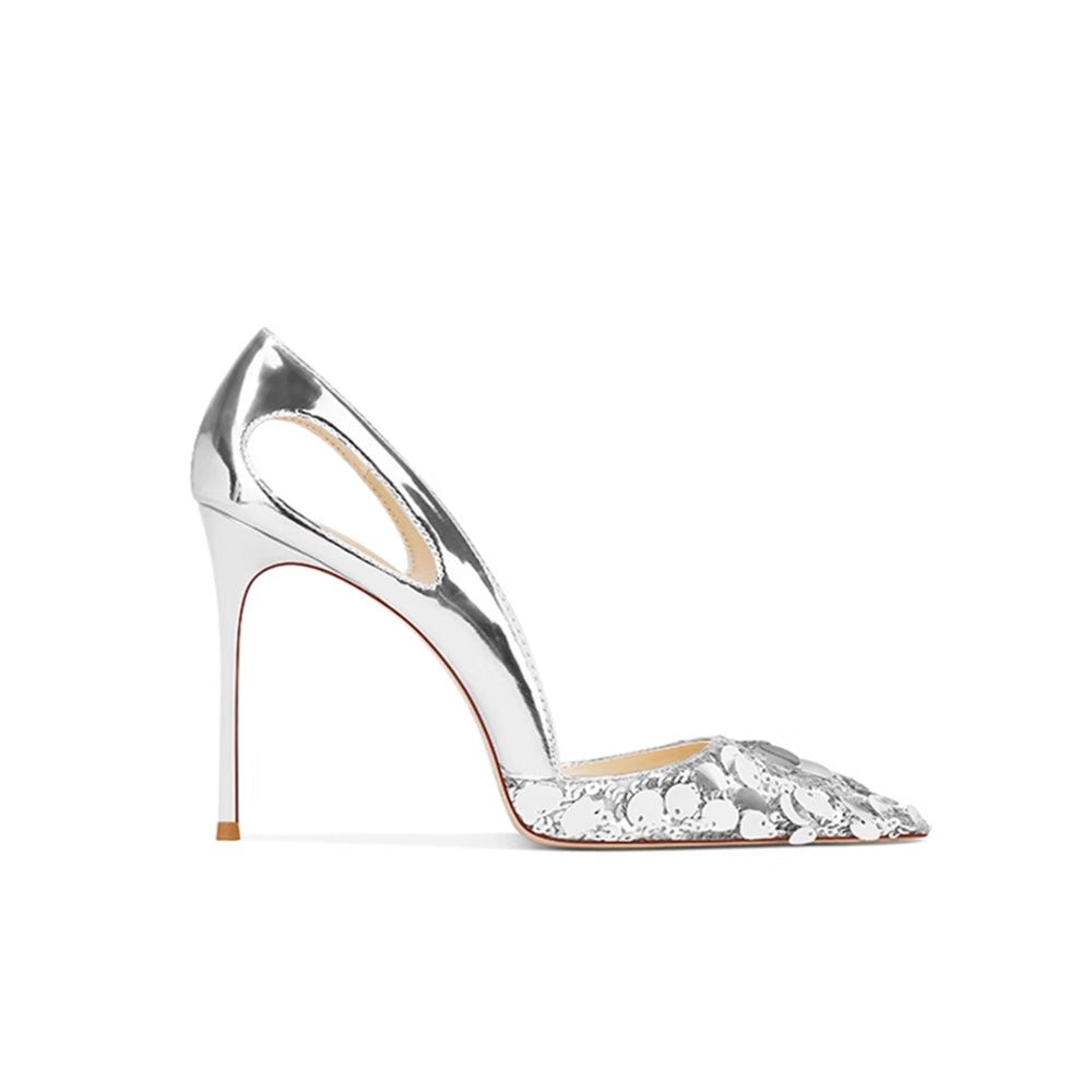 KEMJA Sequinned Cut Out Mid Heel Pumps - 8cm