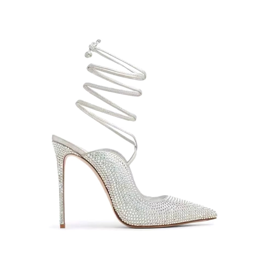 KETUI Diamante Lace Up High Heel Sandals