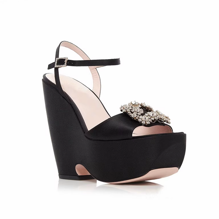 KEUUR Diamante Buckled Wedged Heel Sandals