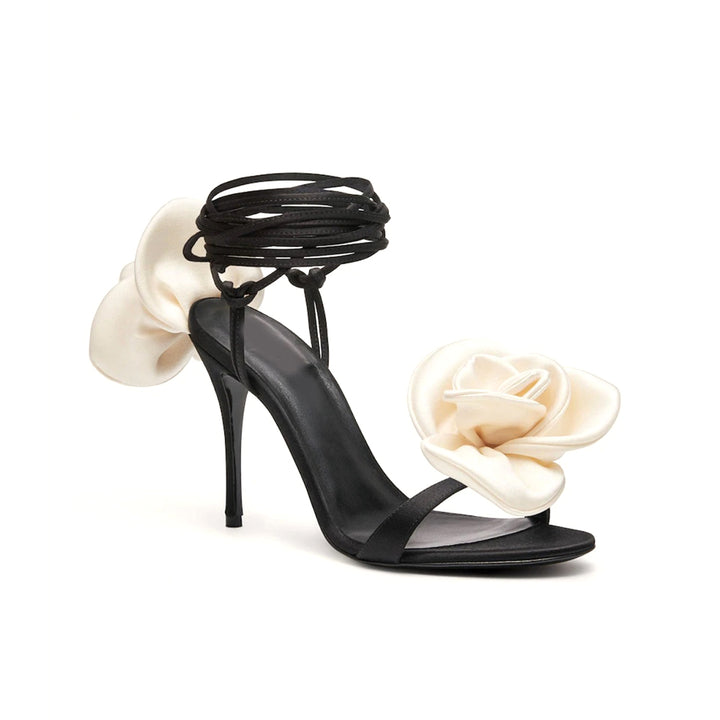 KICRU Flower Lace Up High Heel Sandals