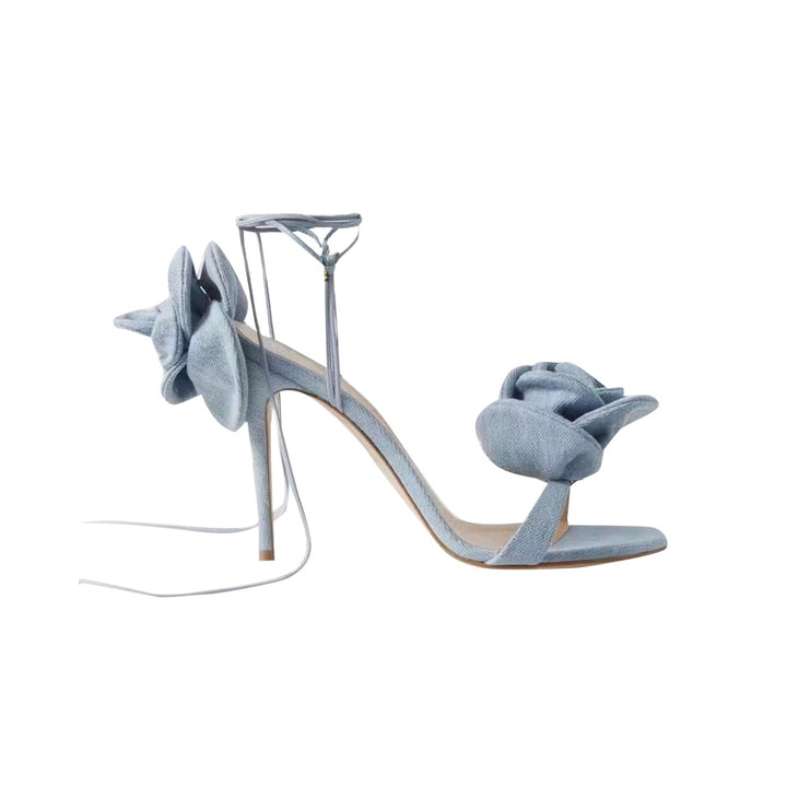 KICRU Flower Lace Up High Heel Sandals