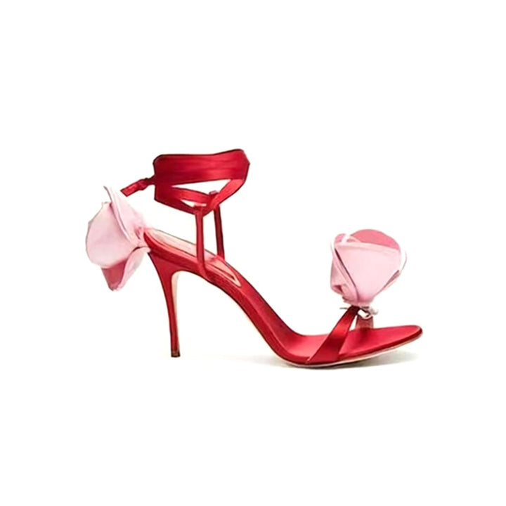 KICRU Flower Lace Up High Heel Sandals