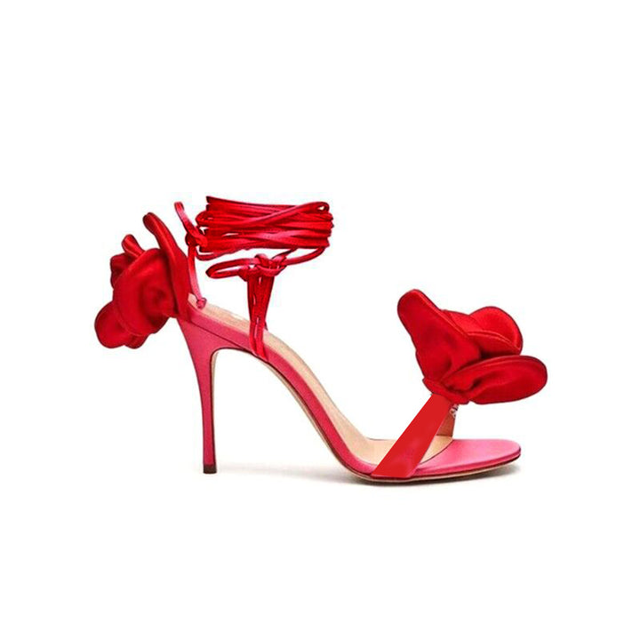 KICRU Flower Lace Up High Heel Sandals