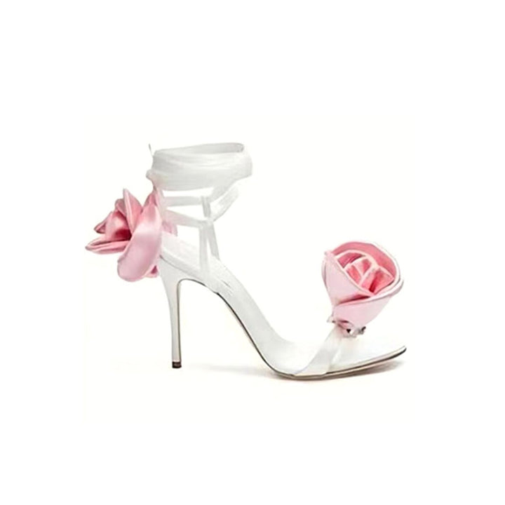 KICRU Flower Lace Up High Heel Sandals