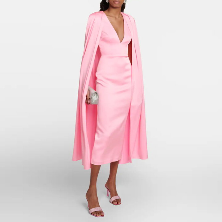 KUTRE V Neck Cape Evening Dress Gown
