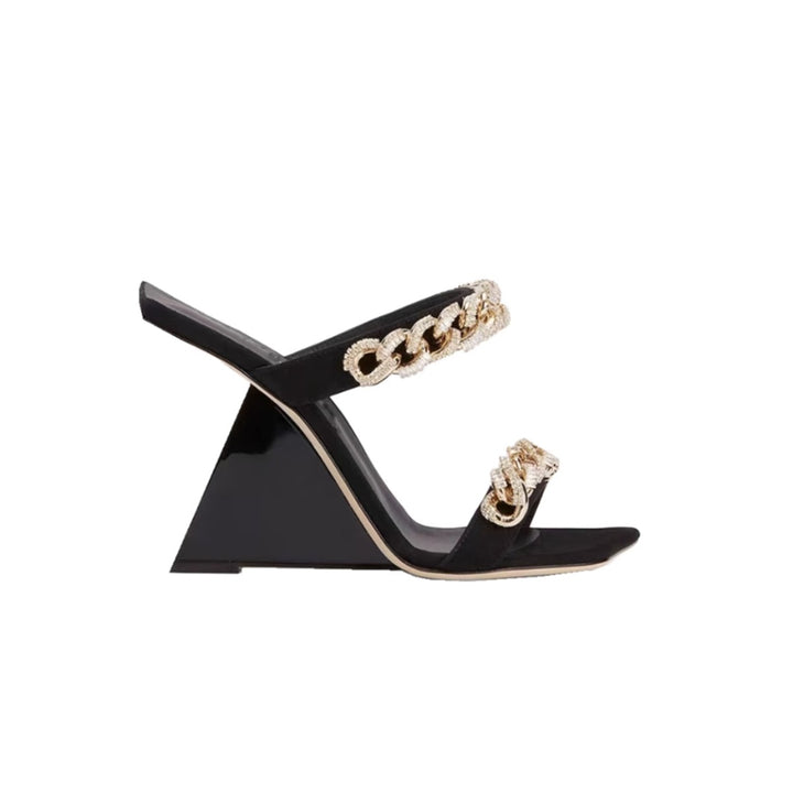 LARUN Diamante Chain Wedged Heel Mules Sandals