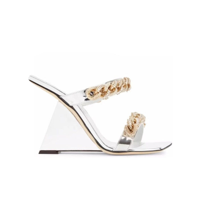 LARUN Diamante Chain Wedged Heel Mules Sandals