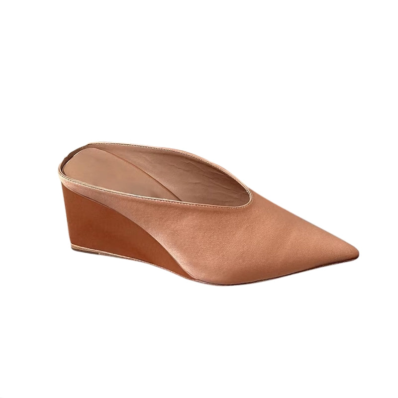 LATCA Satin Wedged Heel Mules