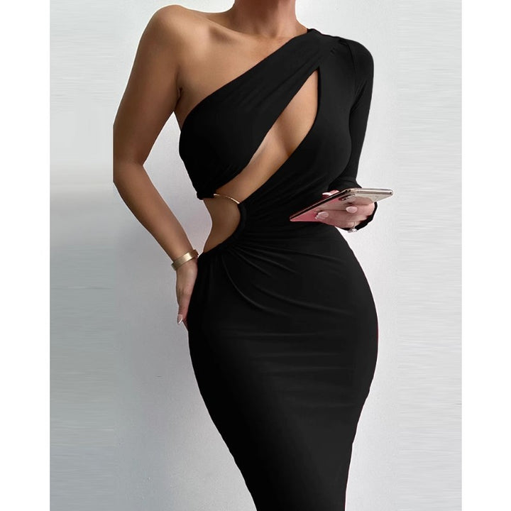 LEKUR Cut Out One-Shoulder Party Dress