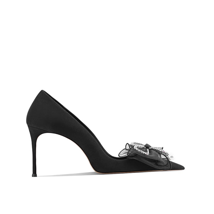 LENOB Diamante Bow Mid Heel Pumps - 6cm