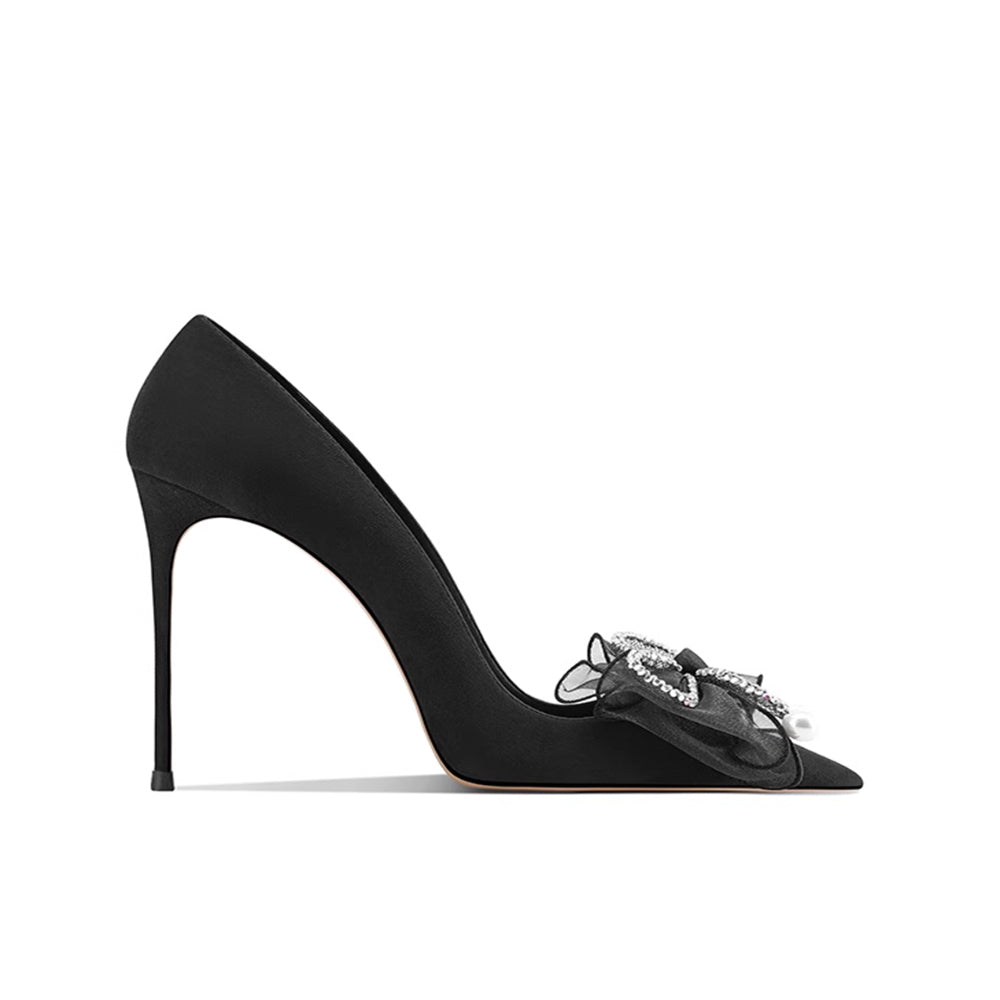 Black LENOB Diamante Bow Mid Heel Pumps 8cm i The Label – I