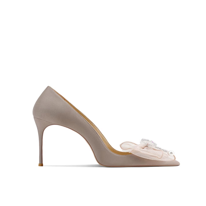 LENOB Diamante Bow Mid Heel Pumps - 6cm