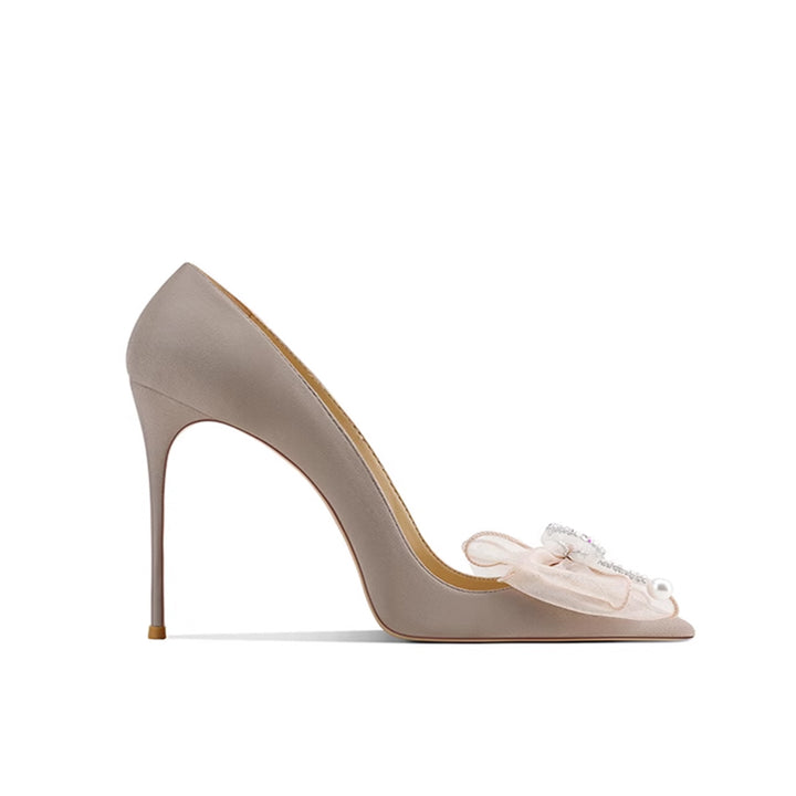 LENOB Diamante Bow Mid Heel Pumps - 8cm