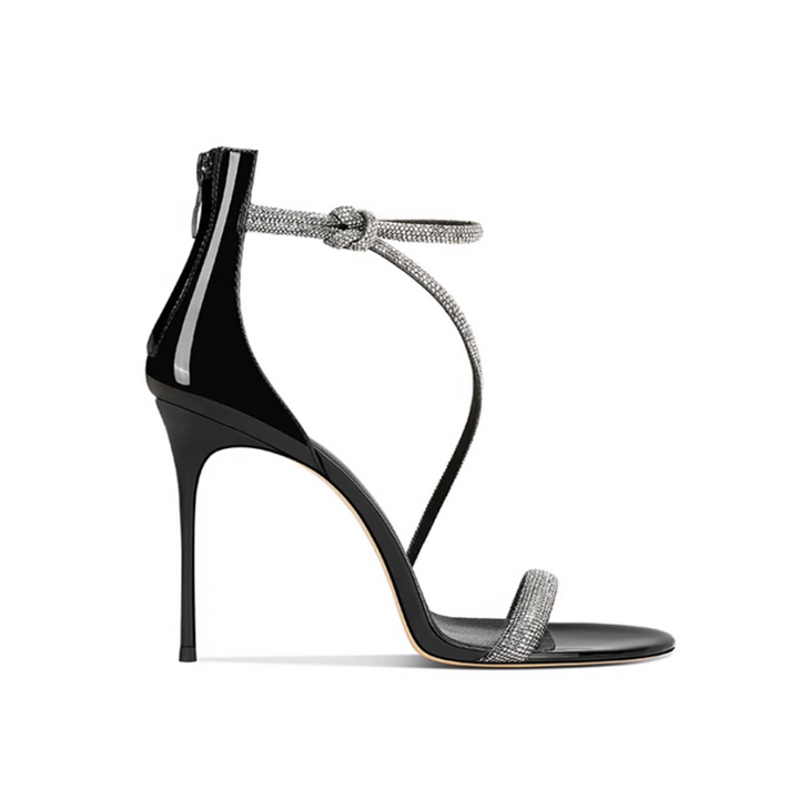 LEVIA Diamante Mid Heel Sandals - 8cm