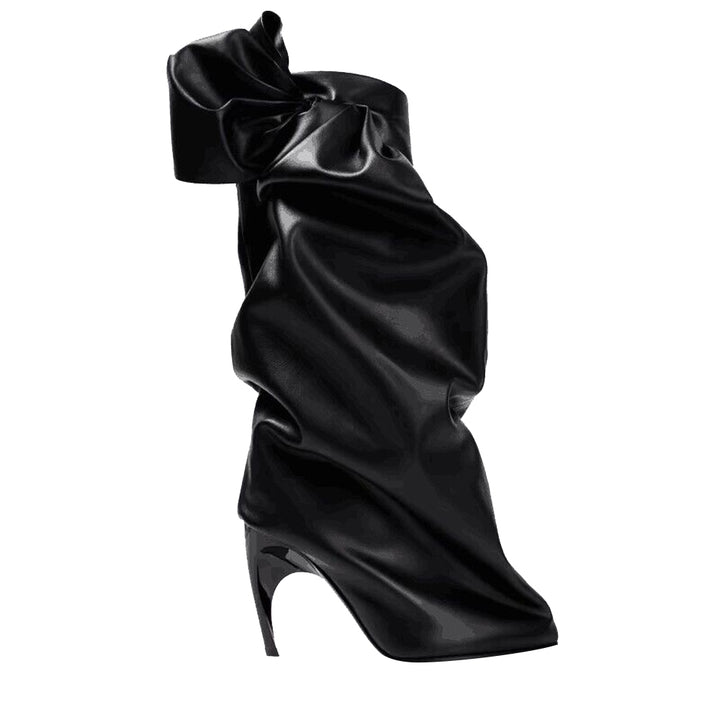 LUCON Bow Leather Knee High Boots