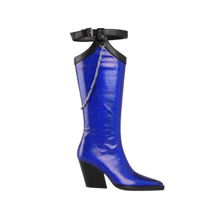 LUINO Chain Embellished Knee High Boots