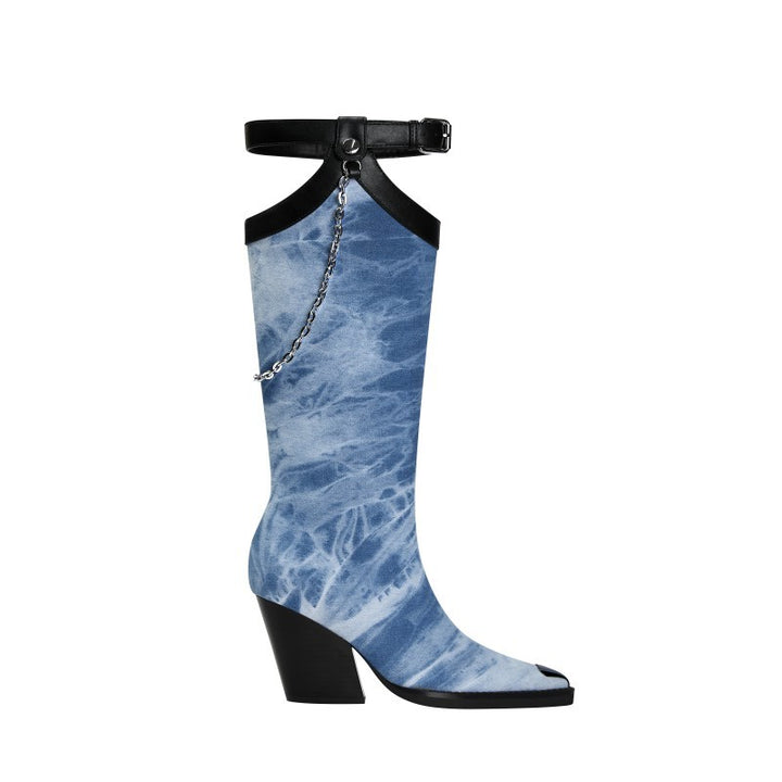 LUINO Chain Embellished Knee High Boots