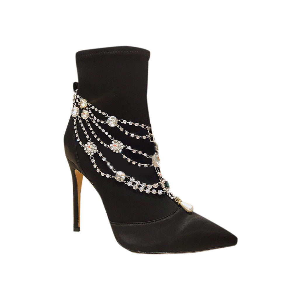 MATUE Diamante Embellished High Heel Ankle Boots