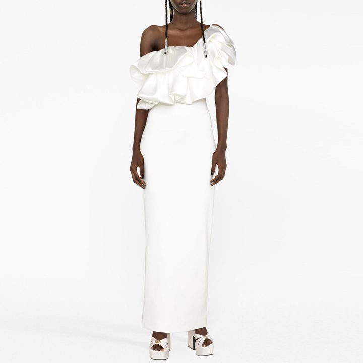 MELDU Ruffled Off-Shoulder Evening Dress Gown