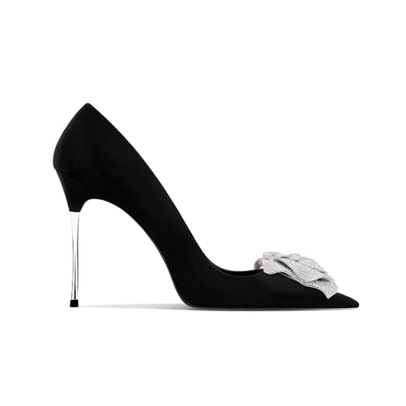 MELLA Diamante Flower Mid Heel Pumps - 8cm